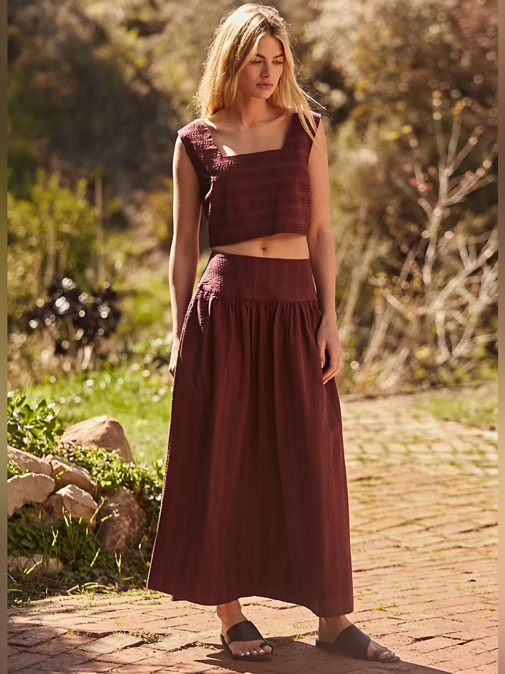 Free People Set for Sunshine Skirt Set Sweet Raisin Small